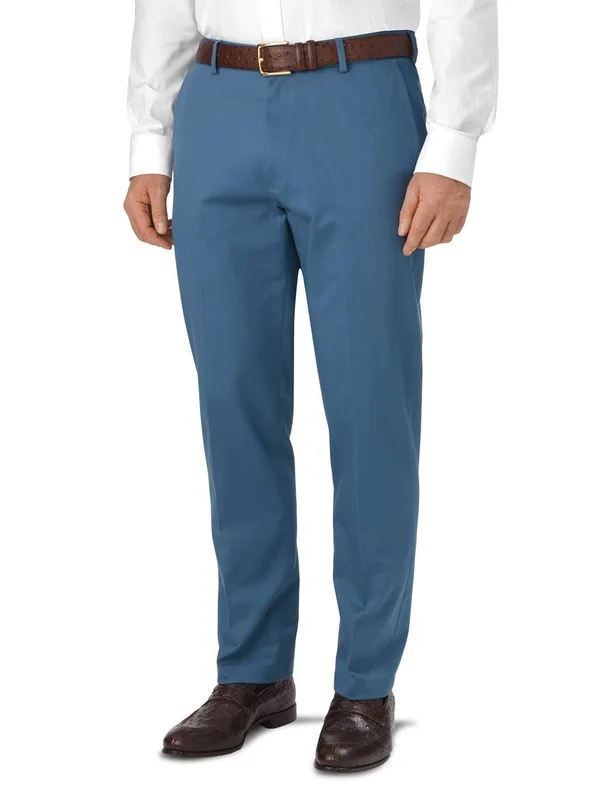 Men's Pants - Tailored Fit in Solid Medium Blue Non Iron Impeccable Cotton, Paul Fredrick