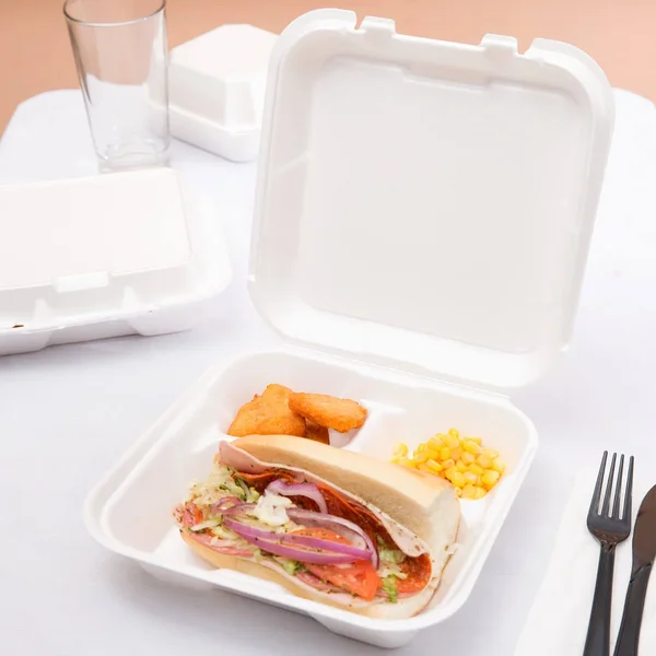 Genpak Foam Hinged Container - 3-compartment, White, 100 Containers (GNPSN203)