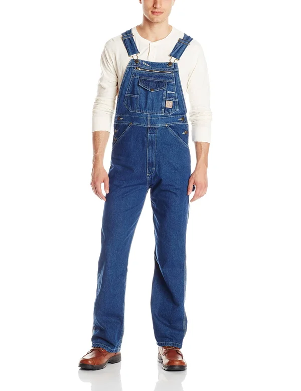 Berne Men's Original Unlined Washed Denim Bib Overall Stone Wash Dark, 48X32/Regular