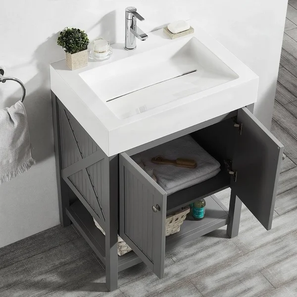 Vinnova Pavia 28x22 Single Vanity in Grey with Acrylic Under-Mount Sink