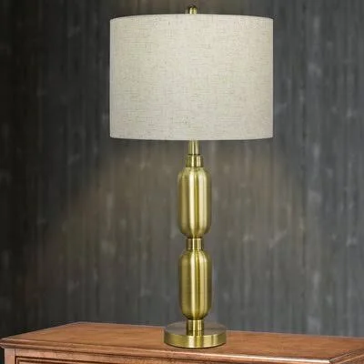 Thea 27.5x22 Table Lamp Everly Quinn Base Color: Antique Brass, Shade Color: Beige