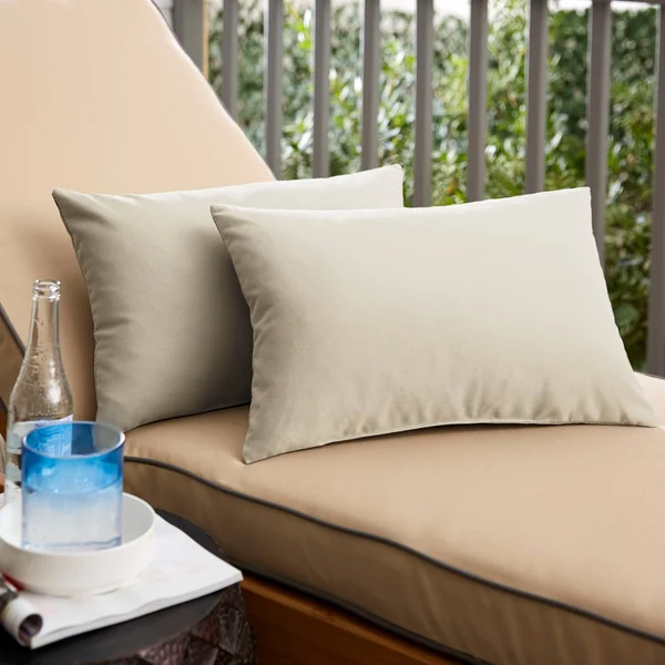 Humble & Haute Sunbrella Ivory Indoor/Outdoor Knife Edge Lumbar Pillow (Set of 2) - 12x22 x 18x22