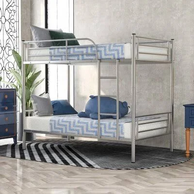Twin Over Twin Metal Bunk Bed Convertible to 2 Separated Beds Isabelle & Max Bed Frame Color: Silver