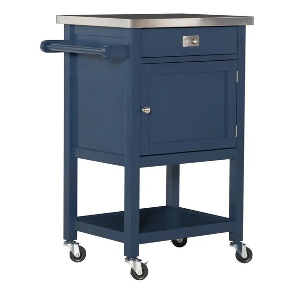 Linon Home Decor Products Victoria 36x22H Apartment Cart with Stainless-Steel Top - Navy