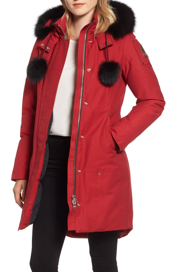 Moose Knuckles Stirling Parka - Women's-Deep Red/Black Fur-Medium