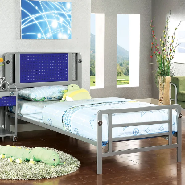 Furniture of America Brennise Silver and Dark Blue Metal Youth Bed (Full)