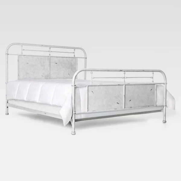 Furniture of America Trinket Cal. King Metal Bed in Distressed White