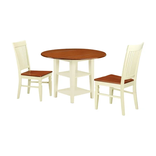 East West Furniture Sudbury 3 Piece Dual Drop Leaf Dining Table Set with Slat Back Chairs