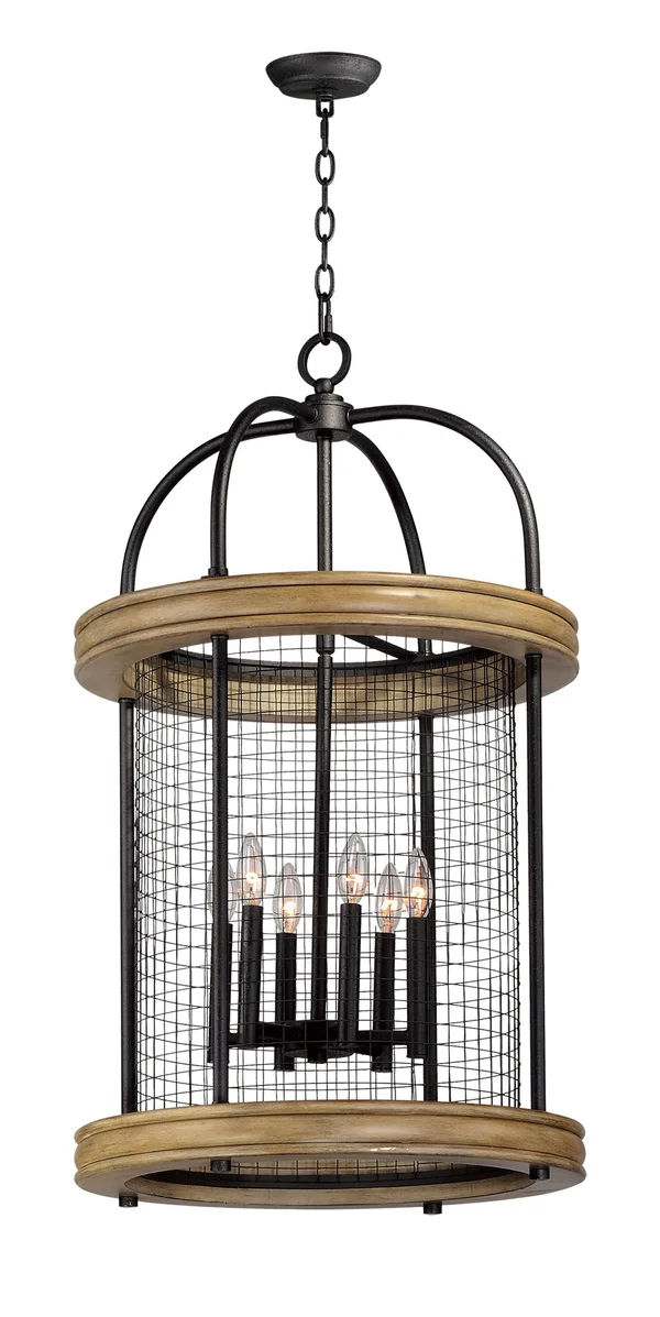 Maxim Lighting Lancaster 6-Light Pendant, Driftwood/Black - 32387DWBK