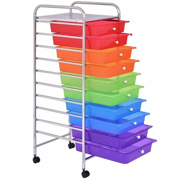 Costway 10 Drawers Rolling Storage Cart, 12.6" x 14.4" x 35.4"