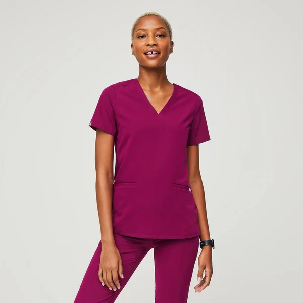Figs Womens Dark Magenta Casma - Three-Pocket Scrub Top