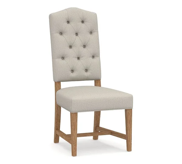 Ashton Upholstered Tufted Dining Side Chair, Ash Brown Frame, Performance Heathered Tweed Pebble - Furniture - Dining Chairs u00