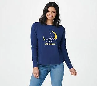 Life Is Good Winter Theme Thermal Long SleeveTop - Size X-Large, DrkstBlue/Moon