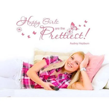 Happy Girls Are The Prettiest! Wall Decal - Wall Decal, Sticker, Mural Vinyl Art Home Decor, Quotes and Sayings - 2715 - Light B