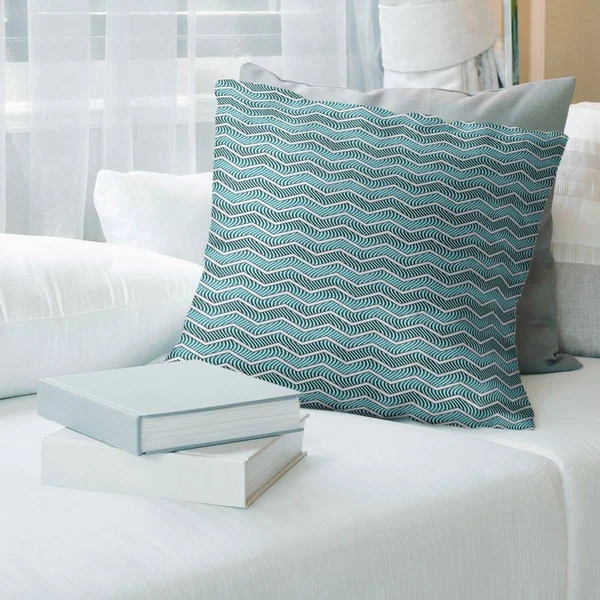 Color Wavy Chevrons Throw Pillow - 14 x 14 - Teal - Polyester