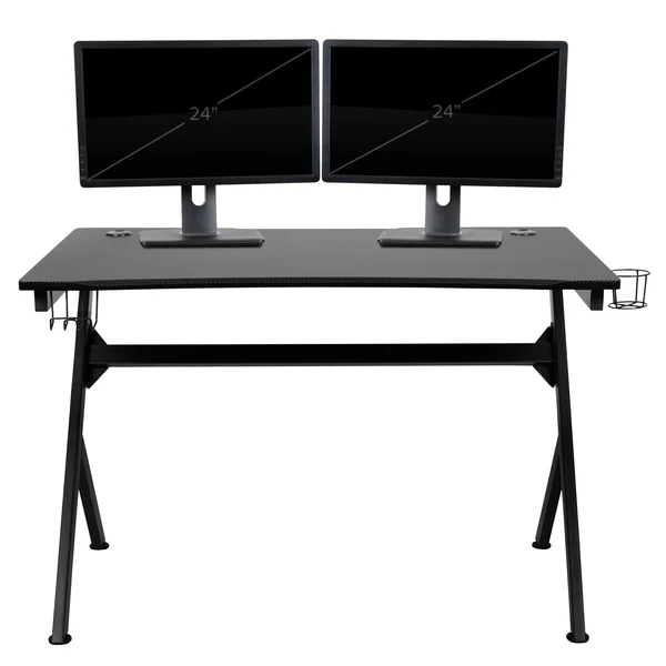 Flash Furniture Black Gaming Desk and Blue and Black Racing Chair Set with Cup Holder - Headphone Hook & 2 Wire Management Ho
