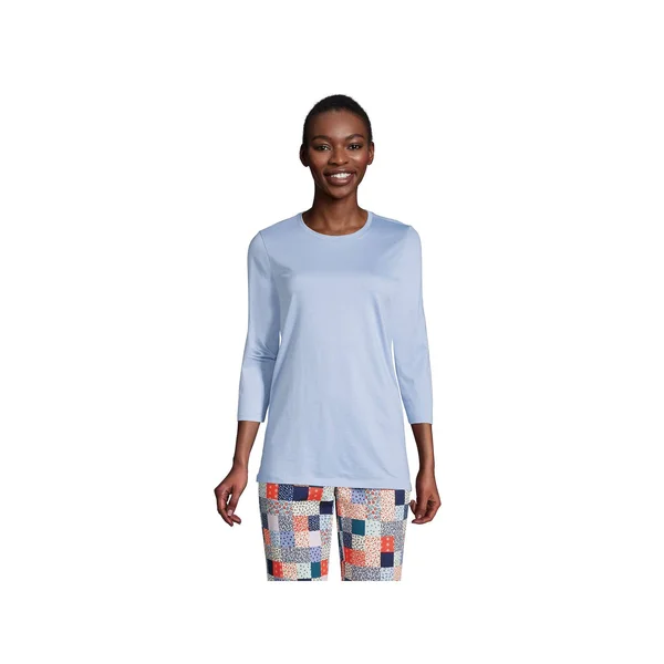 Petite Lands& End 3/4-Sleeve Supima Cotton Crewneck Tunic - Women's, Size: Xs Petite, Blue