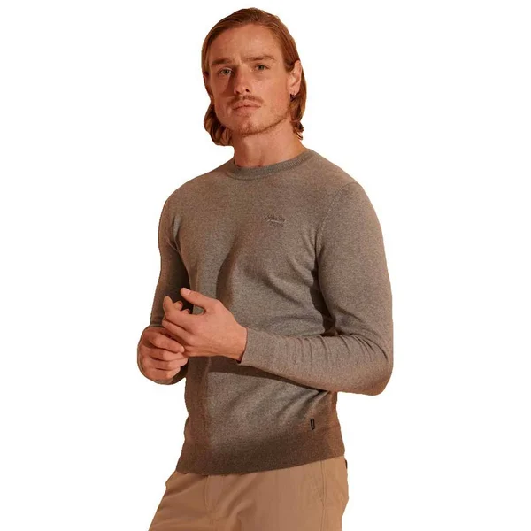 Superdry Crew Neck Orange Label Knit Jumper Grey