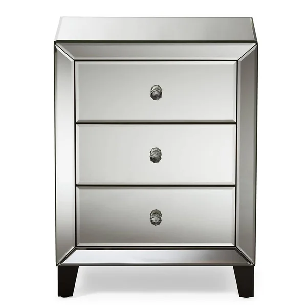 Hollywood Modern Mirrored Nightstand Silver