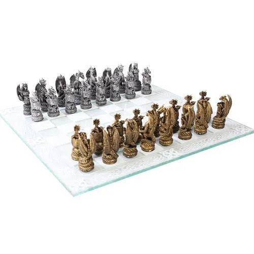 Dragon Kingdom Chess Set with Glass Board