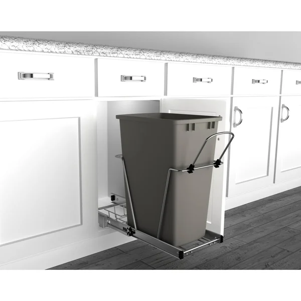 Rev-A-Shelf RV-12KD-13C-S Single 35 Quart Cabinet Pullout Waste Container, Gray