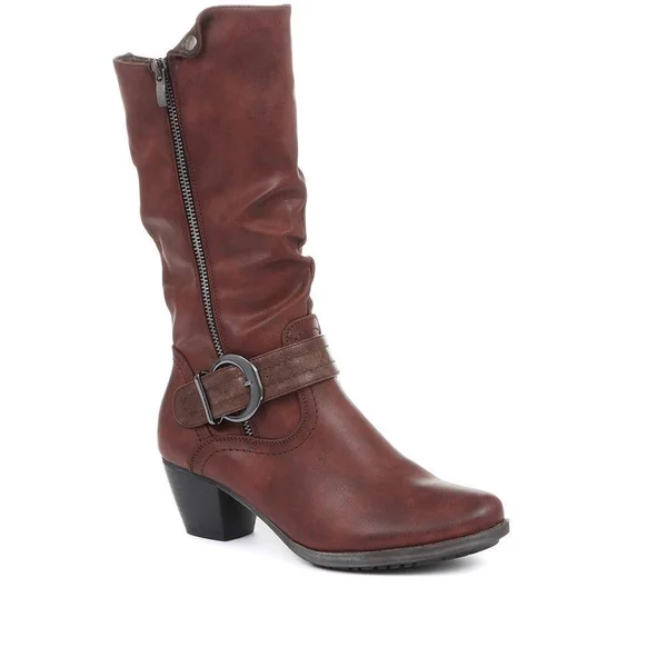 Pavers Women's Lightweight Calf Boot with Buckle - Burgundy, US 05