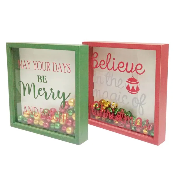Celebrations Axw80646 Christmas Shadow Box Sign with Bells - Pack of 2