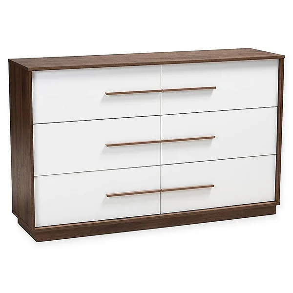 Baxton Studio Thorley Finished 6-Drawer Wood Dresser in White/Walnut