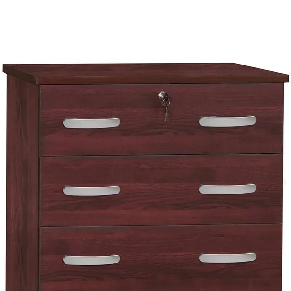 Better Home Products Cindy 5 Drawer Chest Wooden Dresser with Lock in Mahogany