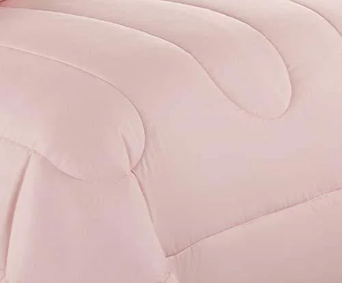 Casa 7-Piece Solid Reversible Comforter Set with Bonus Sheets, Queen, Blush