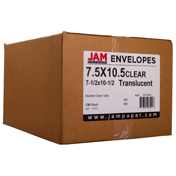 Jam Paper 7.5 x 10.5 Booklet Envelopes - Clear Translucent Vellum, 1000/Carton (971830B)