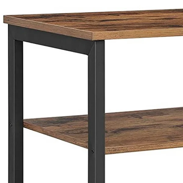 43 Inches Wood and Metal TV Stand with 4 Shelves - Brown and Black