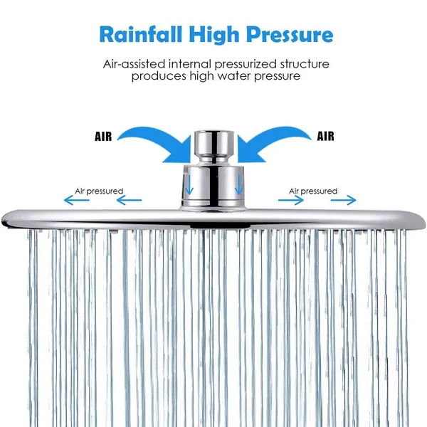 Rain Shower Head High Pressure with 10 inch Thin Plating Large Coverage Rainfall Spray Shower Relaxation and ABS Engineering Mat