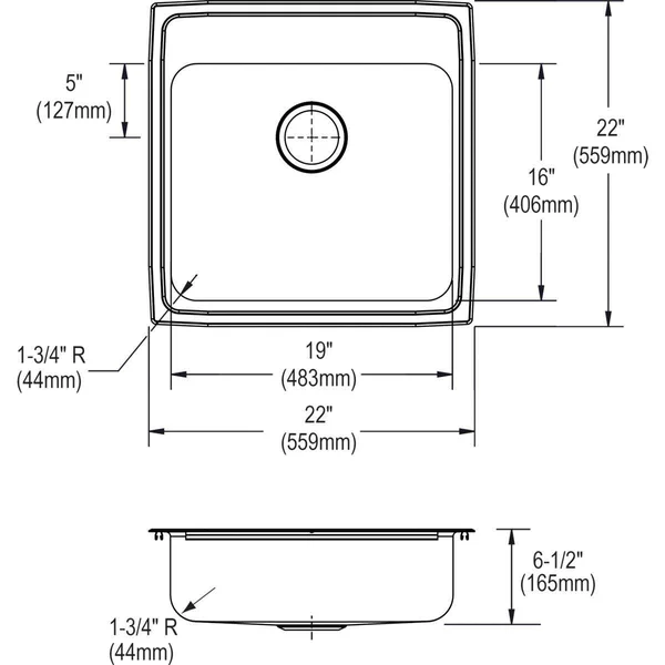 Elkay LRAD2222654 Stainless Steel Single Bowl Top Mount Kitchen Sink