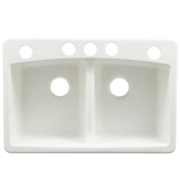 Kohler Brookfield Undermount Cast Iron 33 in. 5-Hole Double Bowl Kitchen Sink in White