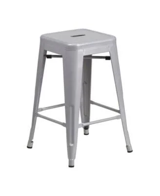 Offex 24 in. Backless Red Metal Counter Height Stool