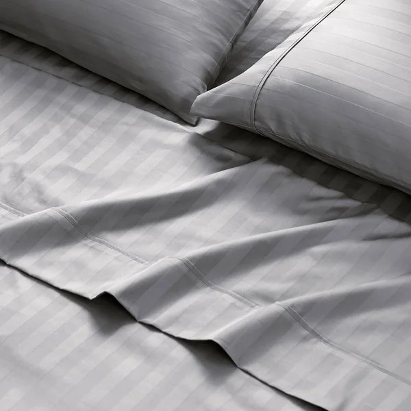 Brielle Home 100% Organic Cotton Dobby Stripe Sheet Set King, Blue