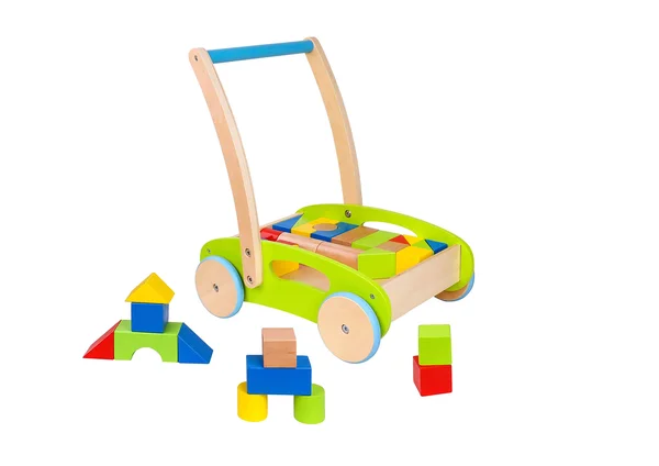 Toysters Wooden Baby Walker and Block Puzzle Push Cart, Wood Push and Pull Toy for Toddler Boys and Girls, Infant Activity Cen