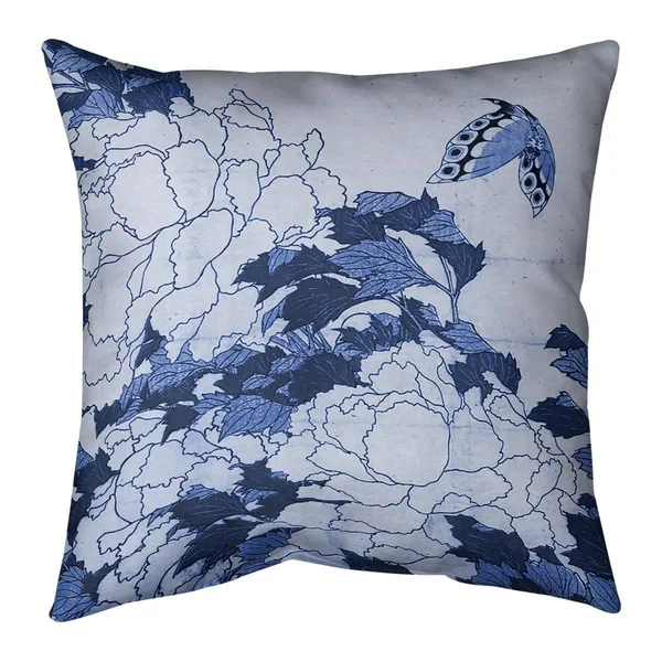 Peonies and Butterfly Indoor/Outdoor Pillow - 20 x 20 - Orange Peonies - UV Resistant