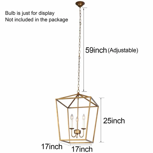 Foyer Lantern Pendant Light Fixture, DST Antique Brass Iron Cage Chandelier Indu 568646