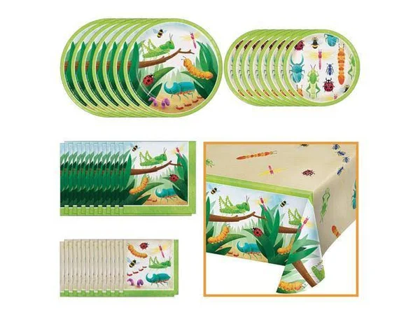 Creative Converting Birthday Bugs Party Dinnerware Bundle, Napkins, Plates, Table Cover, Bug-Themed Birthday Party, Baby Showe