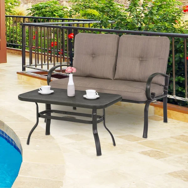Cloud Mountain 2 Piece Outdoor Loveseat Furniture Bistro Set Garden Patio Metal Coffee Table Bench Sofa with Cushions, Gradient