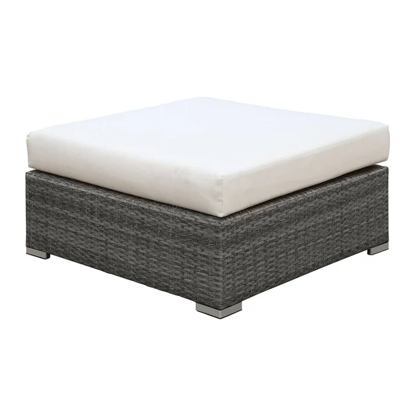 Benzara - Wicker Ottoman with Fabric Upholstered Cushioned SEAT - Large, Gray and Ivory