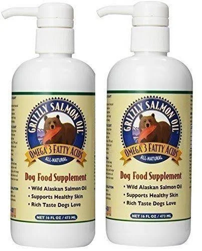 Grizzly Salmon Oil All-Natural Dog Food Supplement in Pump-Bottle Dispenser 16