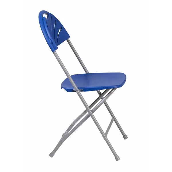 Offex 650 lb. Capacity Blue Plastic Fan Back Folding Chair - Size: 15.5
