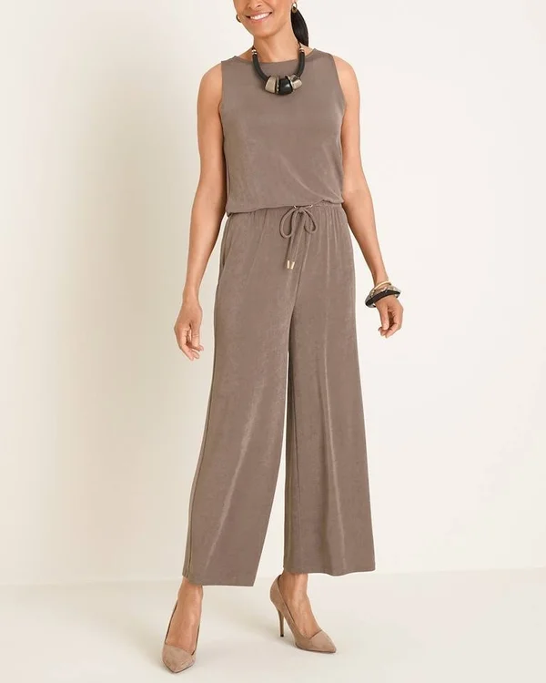 Chico&s Women's Travelers Classic Tie-Waist Jumpsuit, Deep Taupe
