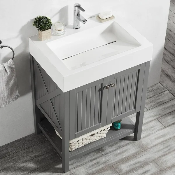 Vinnova Pavia 28x22 Single Vanity in Grey with Acrylic Under-Mount Sink