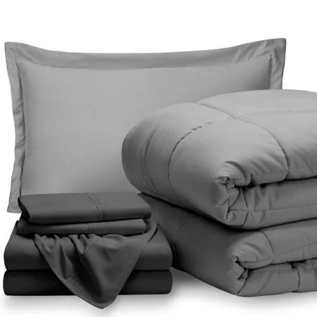 Bare Home 5-Piece Bed-in-a-Bag - Twin XL (comforter Set: Light Gray - Sheet Set: Gray), Size: Twin-XL