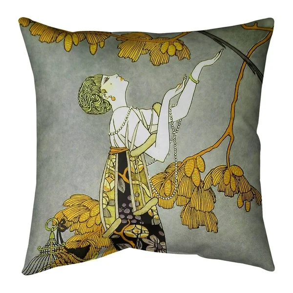 Porch & den George Barbier &Woman in Gray& Throw Pillow - 14 x 14 - Pink & Gray - Polyester