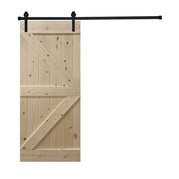 Akicon Paneled Wood Unfinished Barn Door with Hardware Kit - UF Series - 28x22 - K3